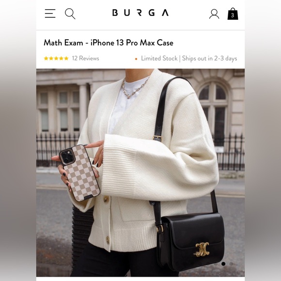 Burga iPhone 13 Pro Max Case (Elite Gold) & Ring Holder -checkered cream pattern - Picture 5 of 12